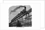 Train crossing a wooden trestle bridge on the Union Pacific Railroad, Wyoming, USA, c1870 by Unknown