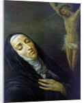 St Rita de Cascia in ecstasy in front of the figure of Christ on the cross, 19th century by Anonymous
