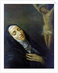St Rita de Cascia in ecstasy in front of the figure of Christ on the cross, 19th century by Anonymous