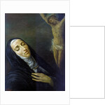 St Rita de Cascia in ecstasy in front of the figure of Christ on the cross, 19th century by Anonymous
