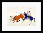 Unhorsing of a Pawnee warrior by Dakota Sioux warrior Zintka Mato (Dog Bear), c1889-1927 by Kills Two