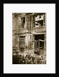 A crowd of men gathered in front of a ruined building, Germany by Unknown