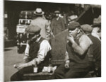 Day labourers having a hot dog and lemonade, Battery Park, New York, USA, early 1930s by Unknown