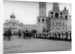Tsar Nicholas II reviewing the parade of the pupils of Moscow in the Kremlin, Russia, 1912 by K von Hahn
