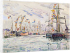 Sailboats with Holiday Flags at a Pier in Saint-Malo, 1920s. by Paul Signac