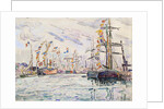 Sailboats with Holiday Flags at a Pier in Saint-Malo, 1920s. by Paul Signac