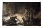 The Kitchen in Rembrandts House, 1650s. by Rembrandt Harmensz van Rijn