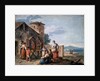 A group of peasants before the tabernacle with the Standing Madonna statue, c1750. by Giuseppe Zais
