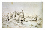 A Castle on a Rock in Mountainscape, 1540. by Gherardo Cibo