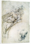 Decoration of a wall over an entrance arch with a Prophet and two Puttos, c1525 by Perino del Vaga