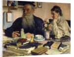 The author Leo Tolstoy with his wife in Yasnaya Polyana, 1907. by Il'ya Repin