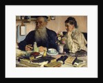 The author Leo Tolstoy with his wife in Yasnaya Polyana, 1907. by Il'ya Repin