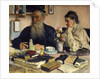 The author Leo Tolstoy with his wife in Yasnaya Polyana, 1907. by Il'ya Repin