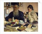 The author Leo Tolstoy with his wife in Yasnaya Polyana, 1907. by Il'ya Repin
