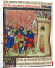 Detail of a miniature of the Third Crusade of Pastoureaux. Jews throwing their children from a tower, after 1380 by Virgil Master