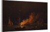 Ship on fire at night, ca 1756 by Charles Brooking