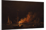 Ship on fire at night, ca 1756 by Charles Brooking