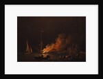 Ship on fire at night, ca 1756 by Charles Brooking