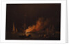 Ship on fire at night, ca 1756 by Charles Brooking