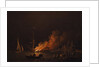 Ship on fire at night, ca 1756 by Charles Brooking