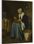 An Old Woman seated sewing, 1655 by Johannes van der Aeck