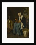 An Old Woman seated sewing, 1655 by Johannes van der Aeck