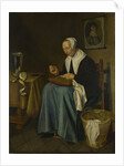 An Old Woman seated sewing, 1655 by Johannes van der Aeck