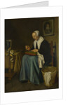 An Old Woman seated sewing, 1655 by Johannes van der Aeck