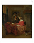 A Woman seated at a Table and a Man tuning a Violin, c. 1657?1658 by Gabriel Metsu