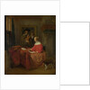 A Woman seated at a Table and a Man tuning a Violin, c. 1657?1658 by Gabriel Metsu