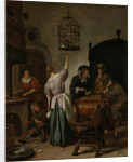 Interior With A Woman Feeding A Parrot Two Men Playing Backgammon And Other Figures (The Parrot Cage), 1670 by Jan Havicksz Steen