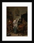 Interior With A Woman Feeding A Parrot Two Men Playing Backgammon And Other Figures (The Parrot Cage), 1670 by Jan Havicksz Steen