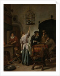 Interior With A Woman Feeding A Parrot Two Men Playing Backgammon And Other Figures (The Parrot Cage), 1670 by Jan Havicksz Steen