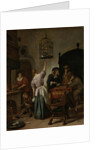 Interior With A Woman Feeding A Parrot Two Men Playing Backgammon And Other Figures (The Parrot Cage), 1670 by Jan Havicksz Steen