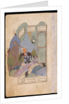 Farhad Carries Shirin and her Horse on his Shoulders, 1431 by Iranian master