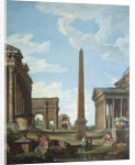 A capriccio with Roman ruins and a scene from the Life of Belisarius by Giovanni Paolo Panini