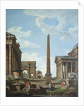A capriccio with Roman ruins and a scene from the Life of Belisarius by Giovanni Paolo Panini