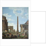 A capriccio with Roman ruins and a scene from the Life of Belisarius by Giovanni Paolo Panini