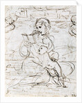 Reading Madonna and Child in a Landscape betweem two Cherub Heads by Raphael