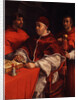Portrait of Pope Leo X with Cardinals Giulio de Medici and Luigi de Rossi, ca 1518 by Raphael