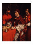 Portrait of Pope Leo X with Cardinals Giulio de Medici and Luigi de Rossi, ca 1518 by Raphael