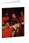 Portrait of Pope Leo X with Cardinals Giulio de Medici and Luigi de Rossi, ca 1518 by Raphael