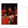 Portrait of Pope Leo X with Cardinals Giulio de Medici and Luigi de Rossi, ca 1518 by Raphael