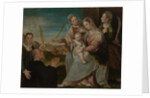 Virgin and child with Sants Catherine, Lucy, Justina of Padua and a Benedictine monk by Dario Varotari the Elder