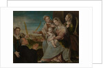 Virgin and child with Sants Catherine, Lucy, Justina of Padua and a Benedictine monk by Dario Varotari the Elder