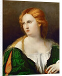 Young woman in a green dress, a box in her hand, ca 1514 by Jacopo Palma il Vecchio the Elder