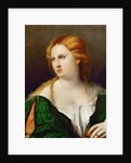 Young woman in a green dress, a box in her hand, ca 1514 by Jacopo Palma il Vecchio the Elder