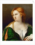 Young woman in a green dress, a box in her hand, ca 1514 by Jacopo Palma il Vecchio the Elder