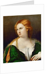 Young woman in a green dress, a box in her hand, ca 1514 by Jacopo Palma il Vecchio the Elder