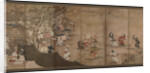 Merry-making under aronia blossoms. Left of a pair of six-section folding screens by Kano Isenin Naganobu